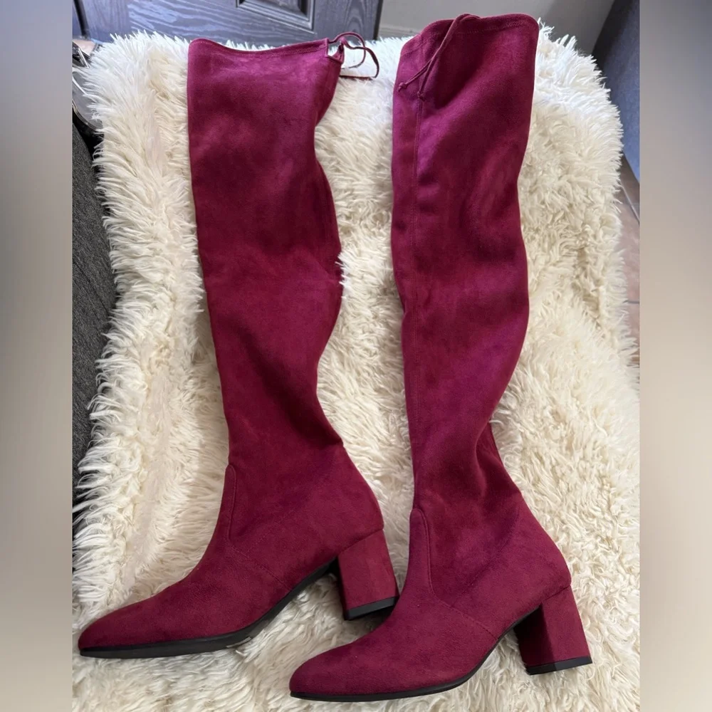 Stuart Weitzman Suede Over The Knee Burgundy Boots Sz 5